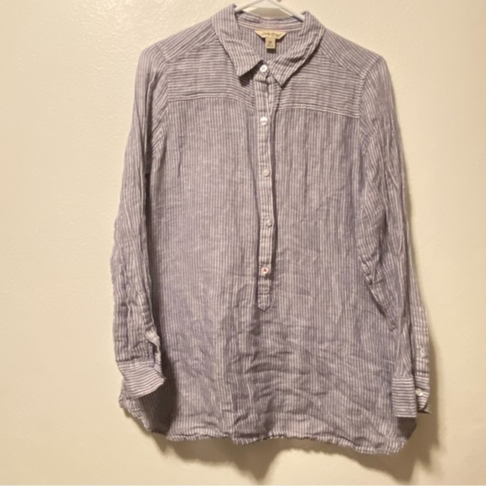 Lucky Brand Shirt Women’s Size Medium 3/4 ‎ Button Down Stripes Collard